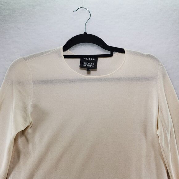 US 4 Akris Cashmere Silk Crew Neck Sweater Long Sleeves Cream Knit Lightweight - Picture 4 of 14